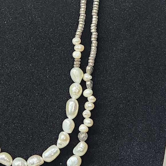 Vintage Pearl & Pyrite Bead Necklace | Heart Pendant Statement Jewelry - Picture 2 of 8